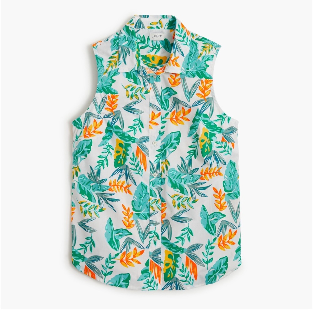 J. Crew Sleeveless Pineapple Cotton Poplin Shirt Signature Fit Size M - Picture 1 of 6